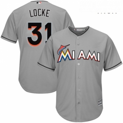 Mens Majestic Miami Marlins 31 Jeff Locke Replica Grey Road Cool Base MLB Jersey