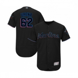 Mens Miami Marlins 62 Jose Urena Black Alternate Flex Base Authentic Collection Baseball Jersey