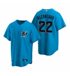 Mens Nike Miami Marlins 22 Sandy Alcantara Blue Alternate Stitched Baseball Jersey