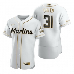 Miami Marlins 31 Caleb Smith White Nike Mens Authentic Golden Edition MLB Jersey