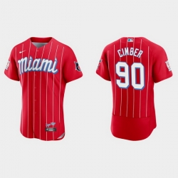 Miami Marlins 90 Adam Cimber Men Nike 2021 City Connect Authentic MLB Jersey Red