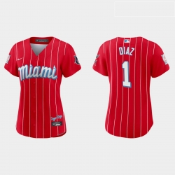 Miami Marlins 1 Isan Diaz Women Nike 2021 City Connect Authentic MLB Jersey Red
