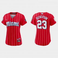 Miami Marlins 23 Corey Dickerson Women Nike 2021 City Connect Authentic MLB Jersey Red