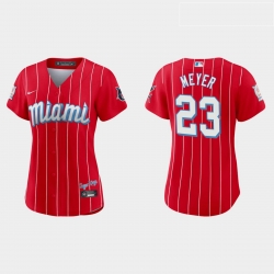 Miami Marlins 23 Max Meyer Women Nike 2021 City Connect Authentic MLB Jersey Red