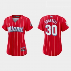 Miami Marlins 30 Craig Counsell Women Nike 2021 City Connect Authentic MLB Jersey Red