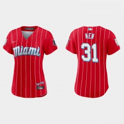 Miami Marlins 31 Robb Nen Women Nike 2021 City Connect Authentic MLB Jersey Red