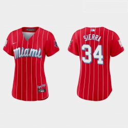 Miami Marlins 34 Magneuris Sierra Women Nike 2021 City Connect Authentic MLB Jersey Red