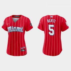 Miami Marlins 5 Jon Berti Women Nike 2021 City Connect Authentic MLB Jersey Red