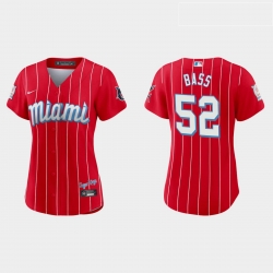Miami Marlins 52 Anthony Bass Women Nike 2021 City Connect Authentic MLB Jersey Red