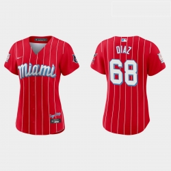 Miami Marlins 68 Lewin Diaz Women Nike 2021 City Connect Authentic MLB Jersey Red