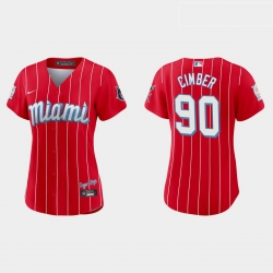 Miami Marlins 90 Adam Cimber Women Nike 2021 City Connect Authentic MLB Jersey Red
