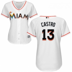 Womens Majestic Miami Marlins 13 Starlin Castro Replica White Home Cool Base MLB Jersey 