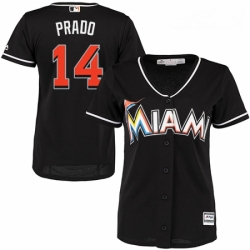 Womens Majestic Miami Marlins 14 Martin Prado Authentic Black Alternate 2 Cool Base MLB Jersey