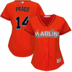 Womens Majestic Miami Marlins 14 Martin Prado Replica Orange Alternate 1 Cool Base MLB Jersey