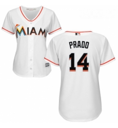 Womens Majestic Miami Marlins 14 Martin Prado Replica White Home Cool Base MLB Jersey