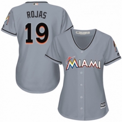 Womens Majestic Miami Marlins 19 Miguel Rojas Replica Grey Road Cool Base MLB Jersey 