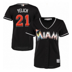 Womens Majestic Miami Marlins 21 Christian Yelich Replica Black Alternate 2 Cool Base MLB Jersey