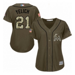 Womens Majestic Miami Marlins 21 Christian Yelich Replica Green Salute to Service MLB Jersey