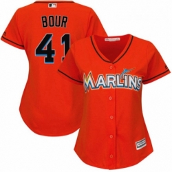 Womens Majestic Miami Marlins 41 Justin Bour Authentic Orange Alternate 1 Cool Base MLB Jersey 