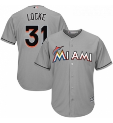 Youth Majestic Miami Marlins 31 Jeff Locke Replica Grey Road Cool Base MLB Jersey