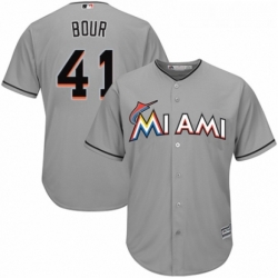 Youth Majestic Miami Marlins 41 Justin Bour Authentic Grey Road Cool Base MLB Jersey 