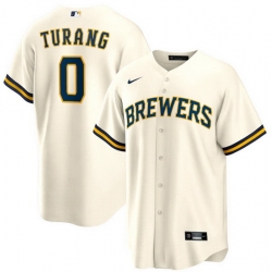 Men Milwaukee Brewers 0 Brice Turang Cream Cool Base Stitched Jersey