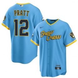 Men Milwaukee Brewers 12 Cooper Pratt Blue 2025 With Patch Stitched Baseball Jersey