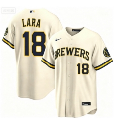 Men Milwaukee Brewers 18 Luis Lara Home White Ice Cream Stitched Limited Jersey