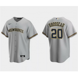 Men Milwaukee Brewers 20 Mike Brosseau Grey Cool Base Stitched Jersey