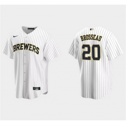 Men Milwaukee Brewers 20 Mike Brosseau White Cool Base Stitched Jersey