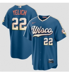 Men Milwaukee Brewers 22 Christian Yelich Mineral Blue 2026 City Connect Stadium Stitched Baseball Jersey Men Milwaukee Brewers 22 Christian Yelich Mineral Blue 2026 City Connect Stadium Stitched Baseball Jersey