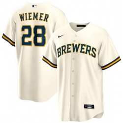 Men Milwaukee Brewers 28 Joey Wiemer Cream Cool Base Stitched Jersey