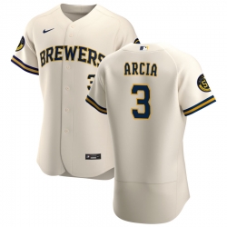 Men Milwaukee Brewers 3 Orlando Arcia Men Nike Cream Home 2020 Flex Base Player MLB Jersey