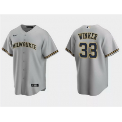 Men Milwaukee Brewers 33 Jesse Winker Grey Cool Base Stitched Jersey