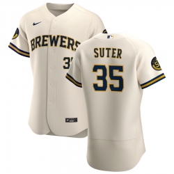 Men Milwaukee Brewers 35 Brent Suter Men Nike Cream Home 2020 Flex Base Player MLB Jersey