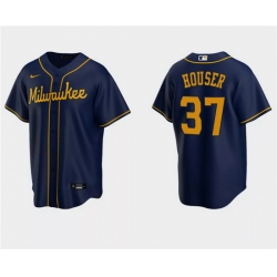 Men Milwaukee Brewers 37 Adrian Houser Navy Cool Base Stitched Jersey
