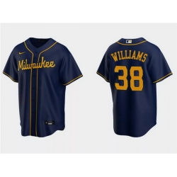 Men Milwaukee Brewers 38 Devin Williams Navy Cool Base Stitched Jersey