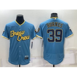 Men Milwaukee Brewers 39 Corbin Burnes 2022 Powder Blue City Connect Flex Base Stitched Jersey