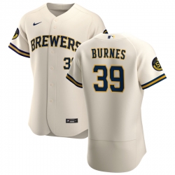 Men Milwaukee Brewers 39 Corbin Burnes Men Nike Cream Home 2020 Flex Base Player MLB Jersey