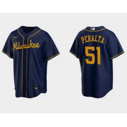 Men Milwaukee Brewers 51 Freddy Peralta Navy Cool Base Stitched Jersey