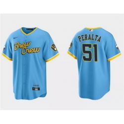 Men Milwaukee Brewers 51 Freddy Peralta Powder Blue City Connect Cool Base Stitched Jersey