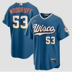 Men Milwaukee Brewers  53 Brandon Woodruff Mineral Blue 2026 City Connect Stadium Stitched Baseball Jersey