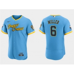 Men Milwaukee Brewers 6 Owen Miller Powder Blue 2022 City Connect Flex Base Stitched MLB Jersey