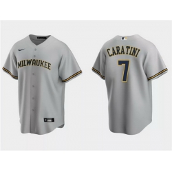 Men Milwaukee Brewers 7 Victor Caratini Grey Cool Base Stitched Jersey