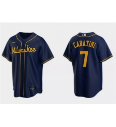 Men Milwaukee Brewers 7 Victor Caratini Navy Cool Base Stitched Jersey