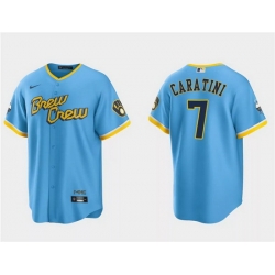 Men Milwaukee Brewers 7 Victor Caratini Powder Blue 2022 City Connect Cool Base Stitched Jersey
