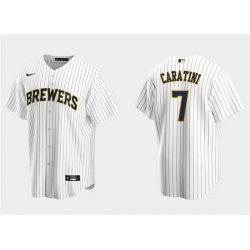 Men Milwaukee Brewers 7 Victor Caratini White Cool Base Stitched Jersey
