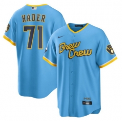 Men Milwaukee Brewers 71 Josh Hader 2022 Powder Blue City Connect Cool Base Stitched Jersey
