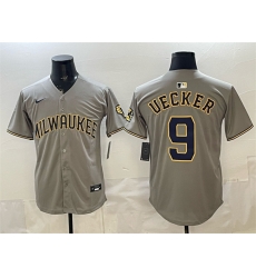 Men Milwaukee Brewers  9 Bob Uecker Grey Home Limited Stitched Jersey