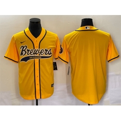 Men Milwaukee Brewers Blank Yellow Cool Base Stitched Jersey